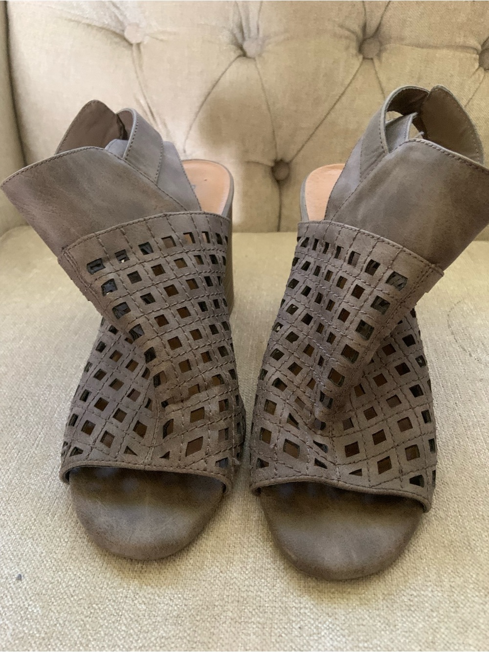 Maurices Taupe Cutout Peep-Toe Slip-On Mules